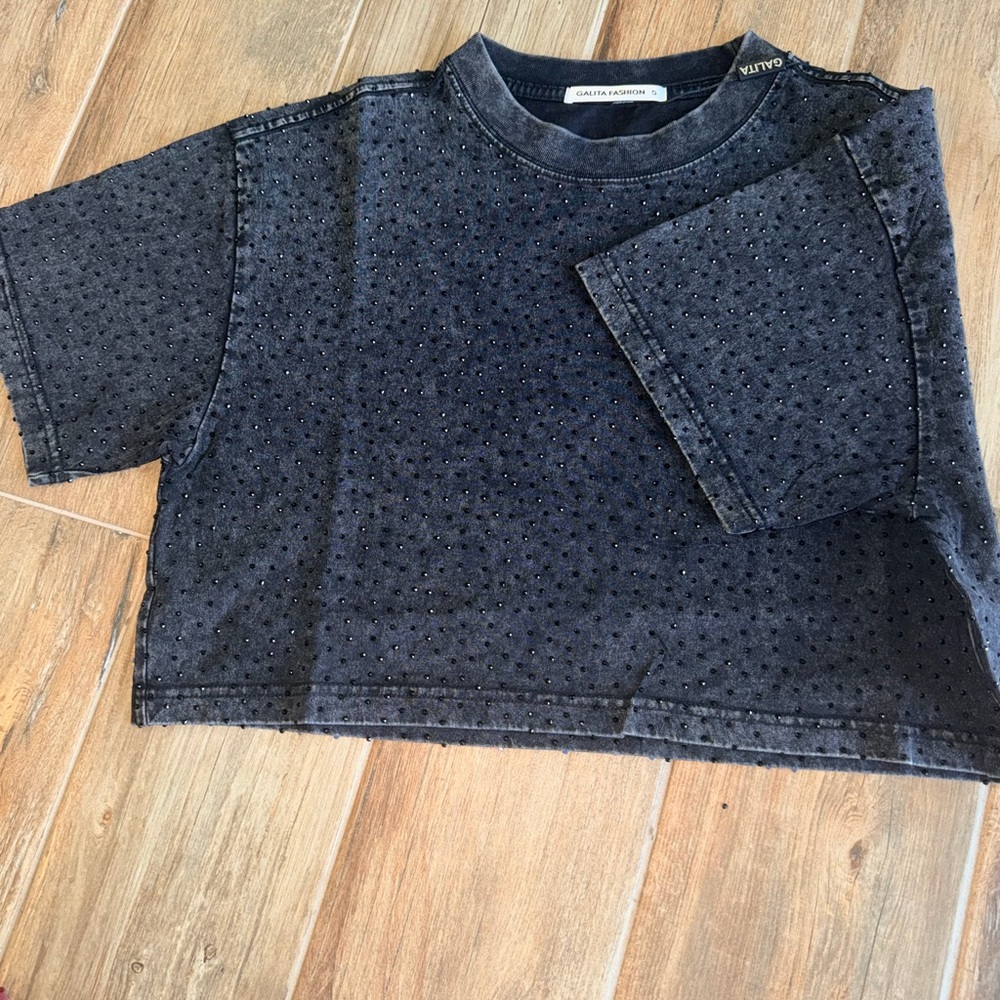 OAK + FORT Black Sparkle Crop Top